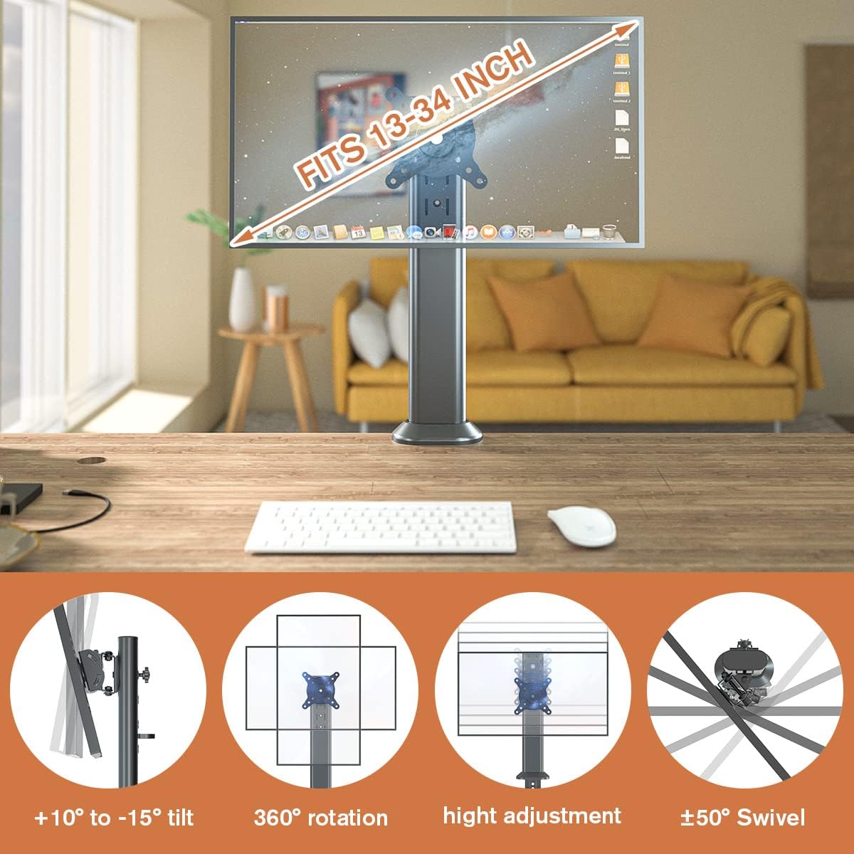 Single Desk Monitor Arm Mount Stand Fit for 13 inch to 32 inch Flat Curved Computer Screen with Swivel, Height