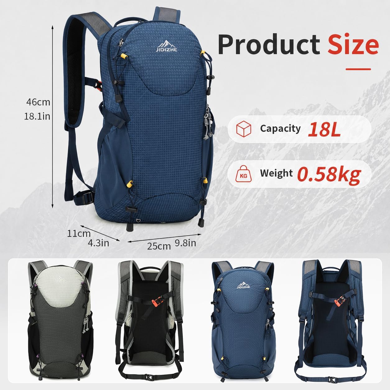 18L Small Hiking Backpack with Internal Frame & Rain Cover, Lightweight Backpacking Pack with Adjustable Chest Strap