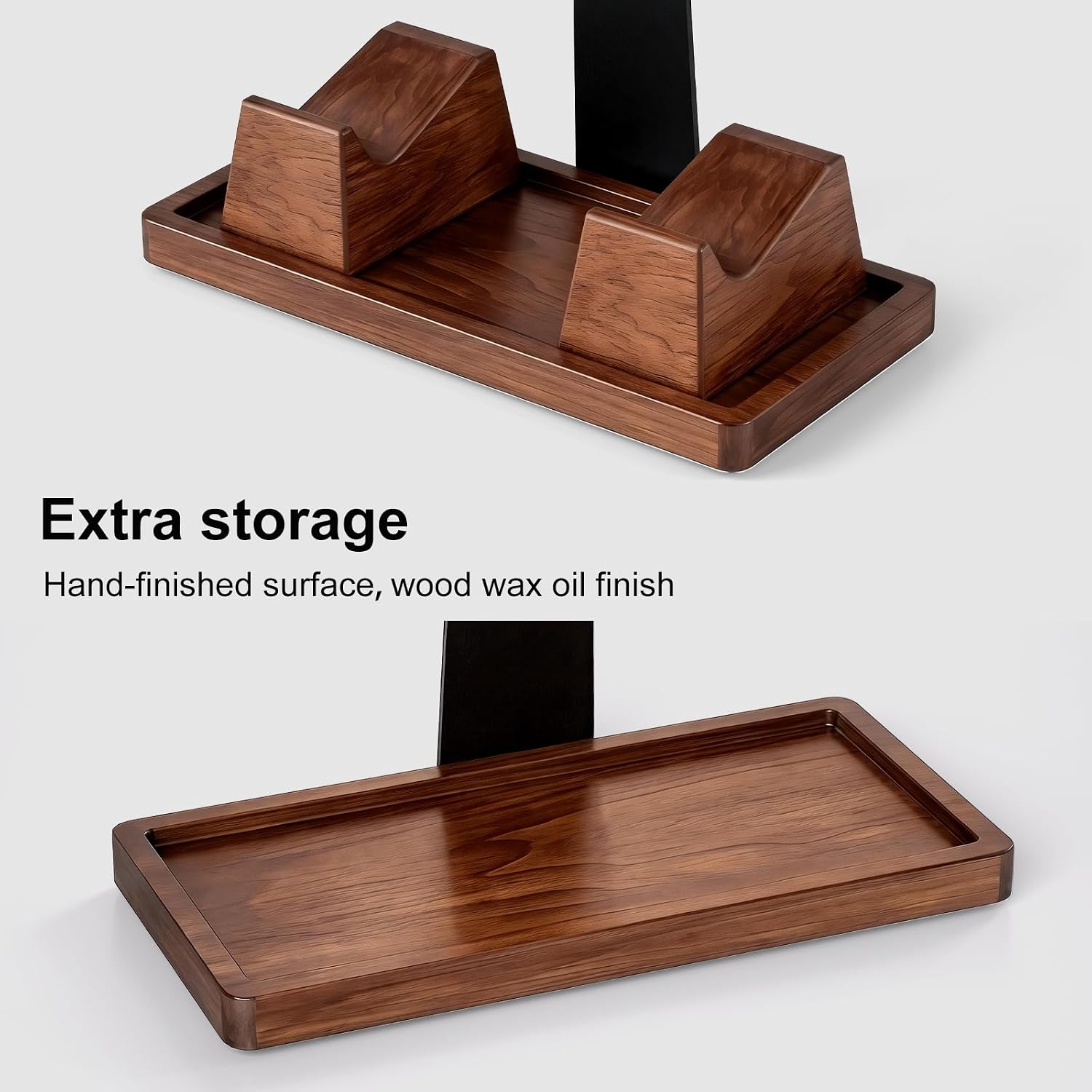 Headphone and Headset Stand with Controller Holders for Gaming Desk | Solid Wood, Holds 2 Controllers, Storage Tray