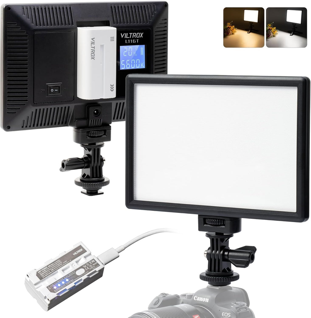 15W LED Video Light Panel, 3300K-5600K On Camera Light, Super Thin Key Light Panel with NP-F550, Led Photography