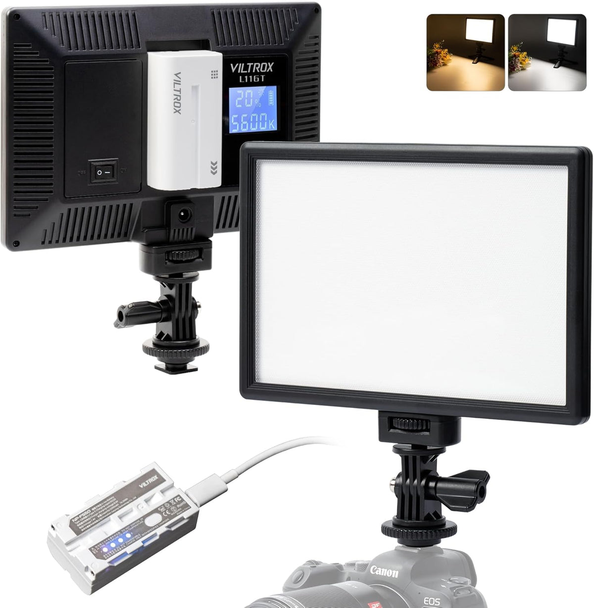 15W LED Video Light Panel, 3300K-5600K On Camera Light, Super Thin Key Light Panel with NP-F550, Led Photography
