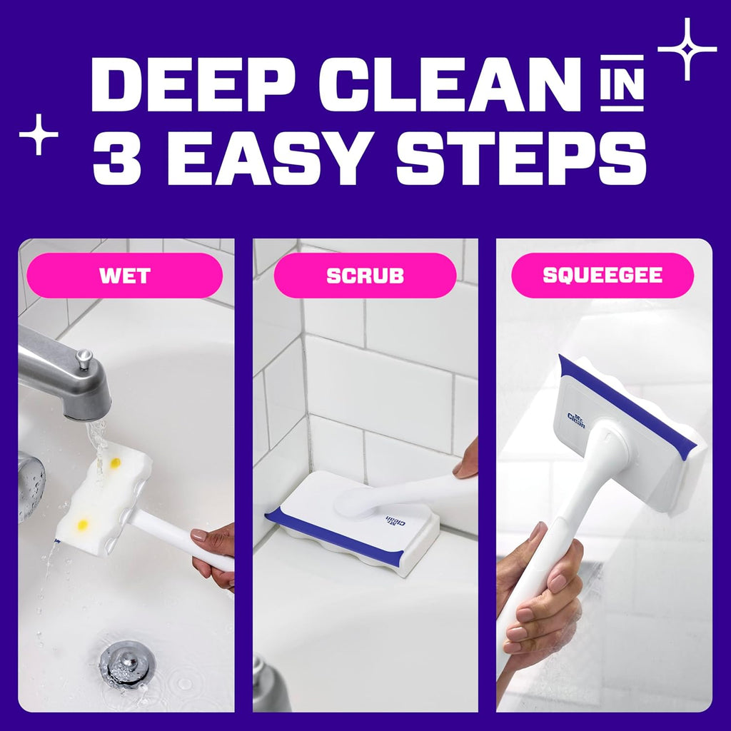 Magic Eraser Shower & Tub Scrubber, Bathroom Cleaner, All in One Bathroom Cleaner, Lemon Starter Kit, 1 Scrubber & 2