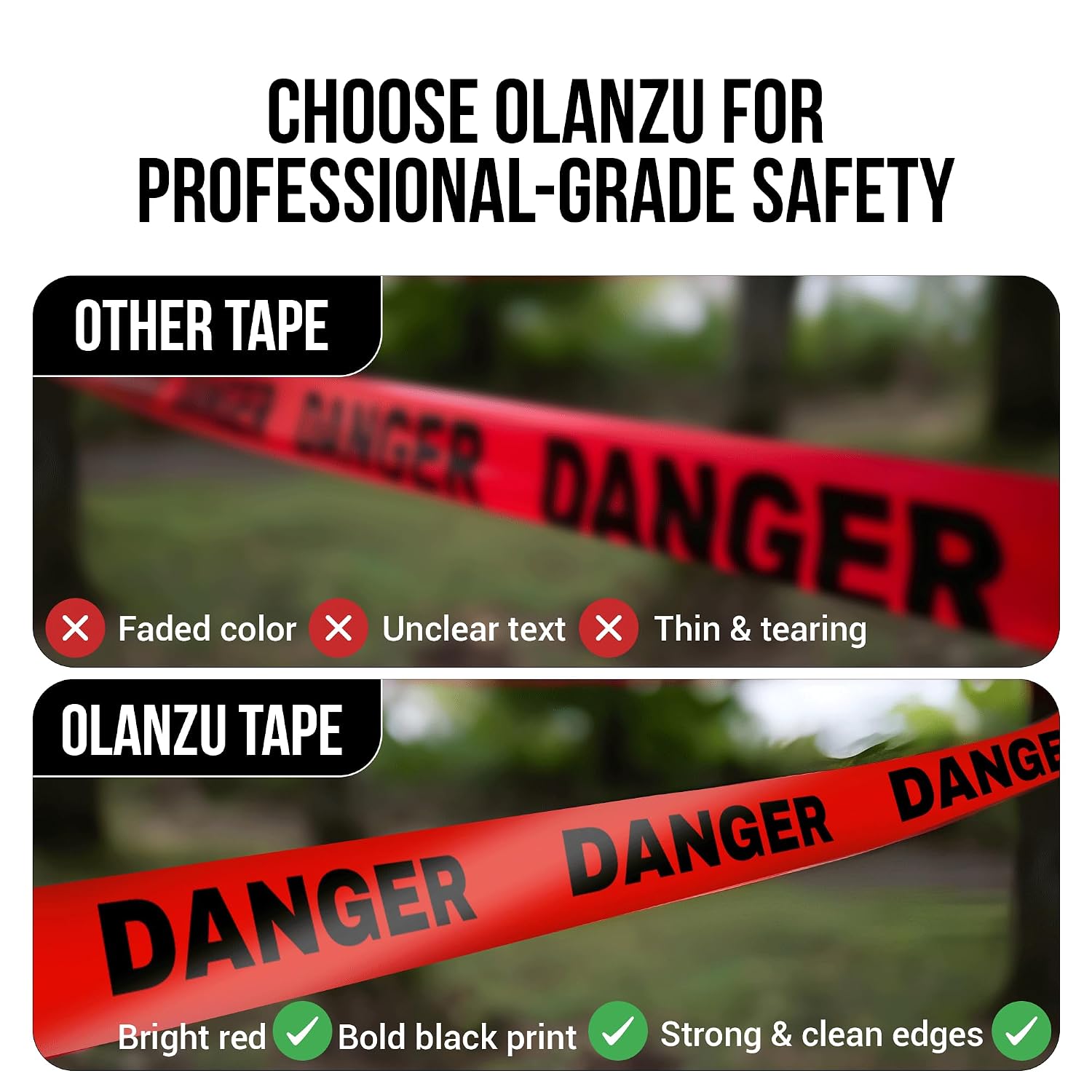 Red Barricade Tape Roll, 12 Rolls x1000ft, 3" Wide Non-Adhesive Tape | Red Danger Tape Roll for Contruction, Hazards