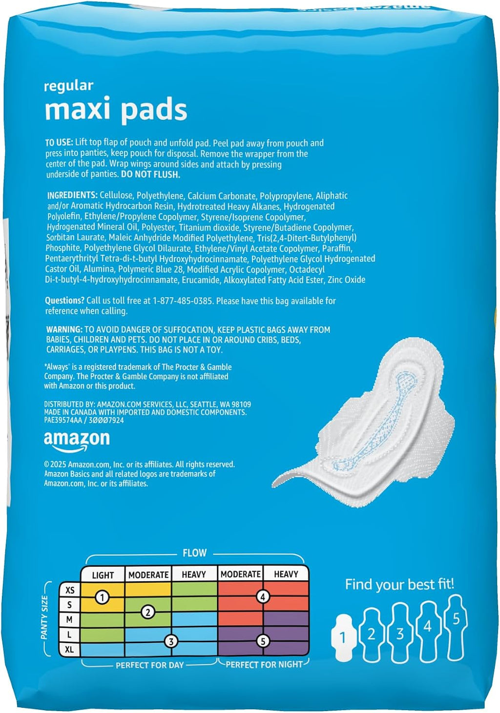 Thick Maxi Pads with Wings for Periods, Regular Absorbency, Feminine Pads, Unscented, Size 1, 144 Count