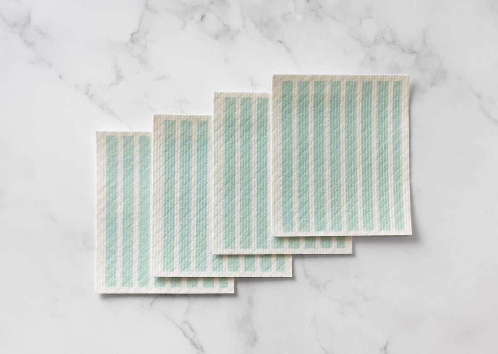 Swedish Kitchen Absorbent Sponge Dish Cloths, Teal Stripes, 8 Count