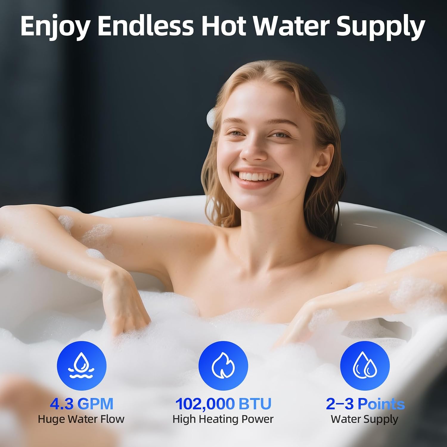 Propane Gas Tankless Water Heater, Indoor Max 4.3 GPM, 100,000 BTU On Demand Instant Hot Water Heater Propane Gas