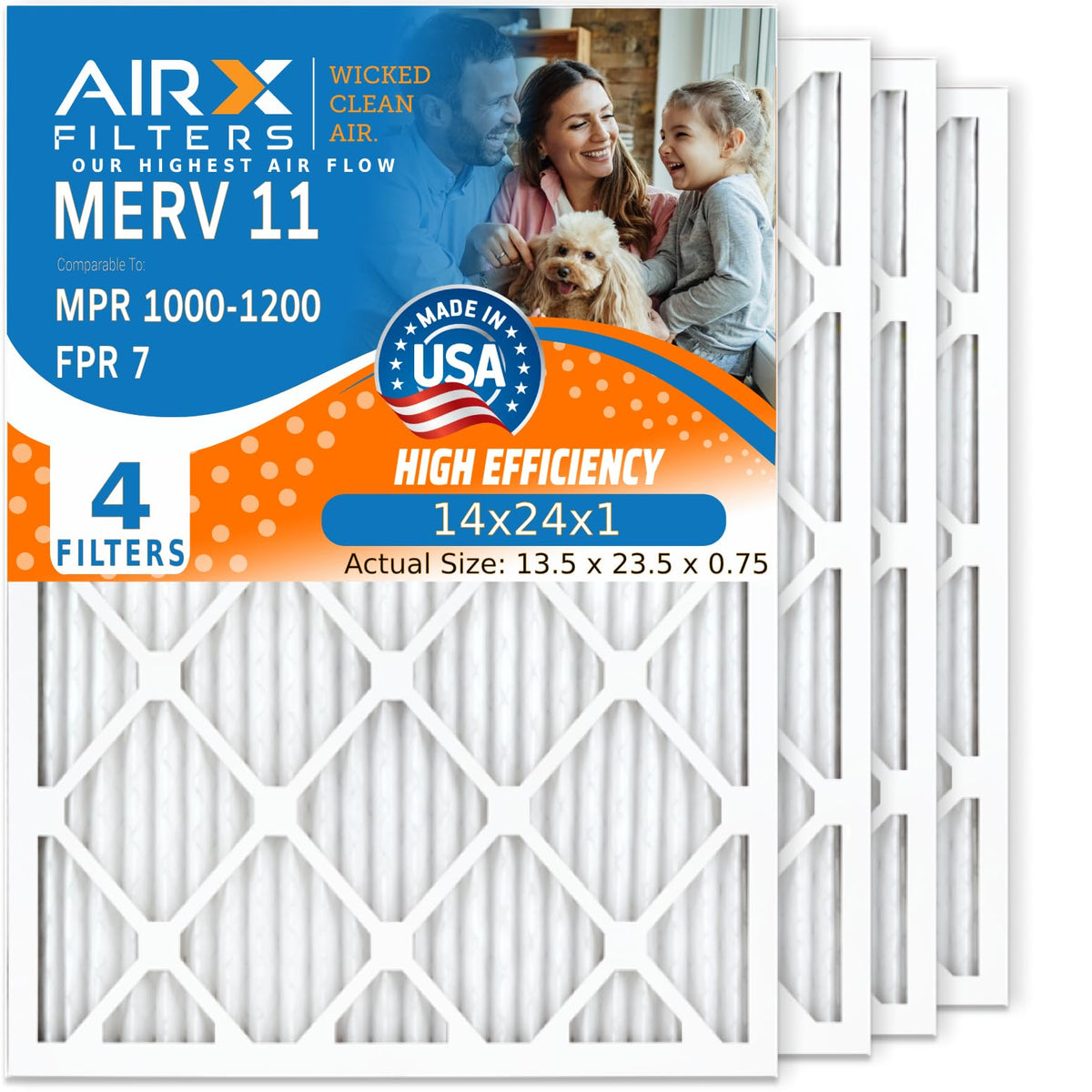 14x24x1 Furnace AC Filter MERV 11 Allergy 4-Pack