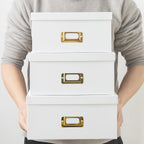 White and Gold Decorative Storage Boxes with Lids, Set of 3