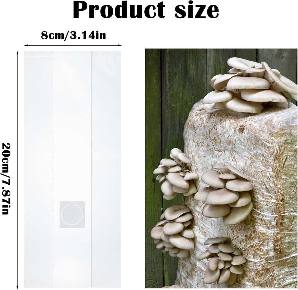 50-Pack Autoclavable Mushroom Growing Bag Bulk with Microporous Filter Patchs - Large 8"x5"x20" Extra 6 Mil Thick|