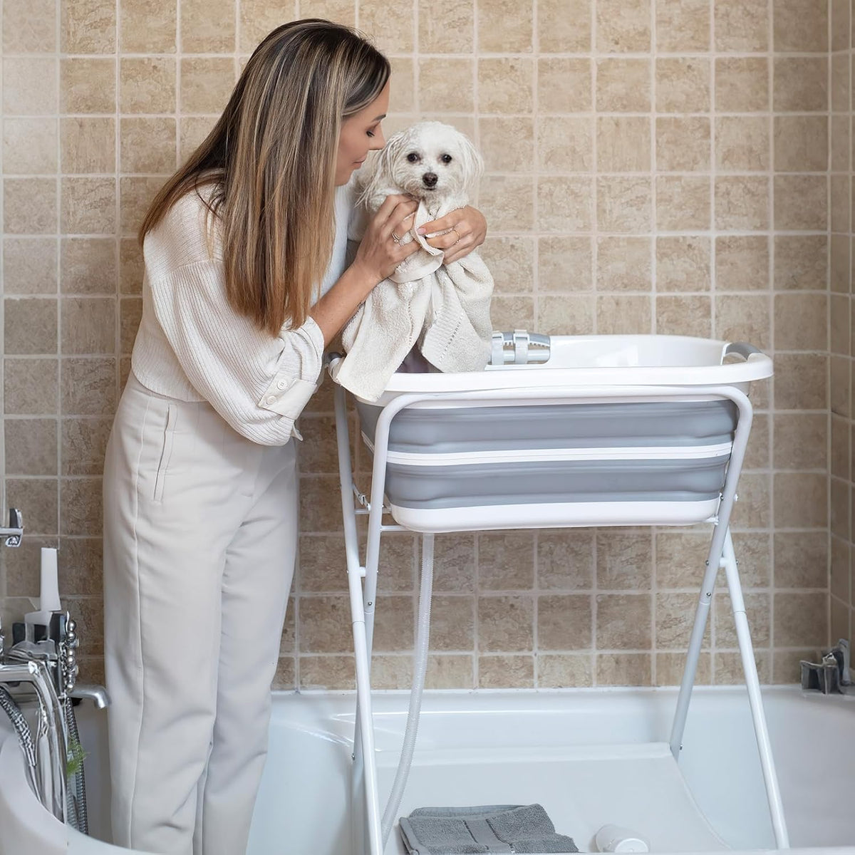 Beberoad 2 in 1 Dog Bath Tub Dog Washing Station for Bathing and Grooming, Elevated Collapsible Foldable Portable