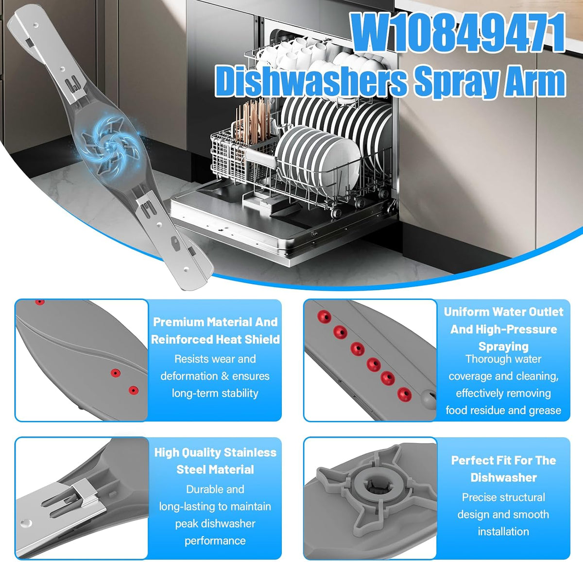 UPGRADED W10849471 Dishwasher Spray Arm Compatible with Kenmore Whirlpool Dishwasher Lower Spray Arm W10500354 AP5989680 4383701 Lower Spray Arm Parts PS11731118 Dishwasher Lower Arm Spray