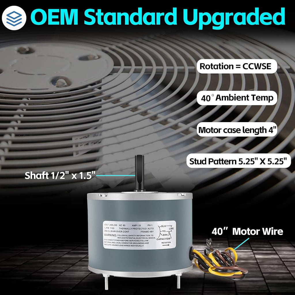 Replace for Genteq #GE3905 Condenser Fan Motor Carrier 5KCP39EGS070S 5KCP39EGY823S, Dayton 6DLL0, Bryant Payne
