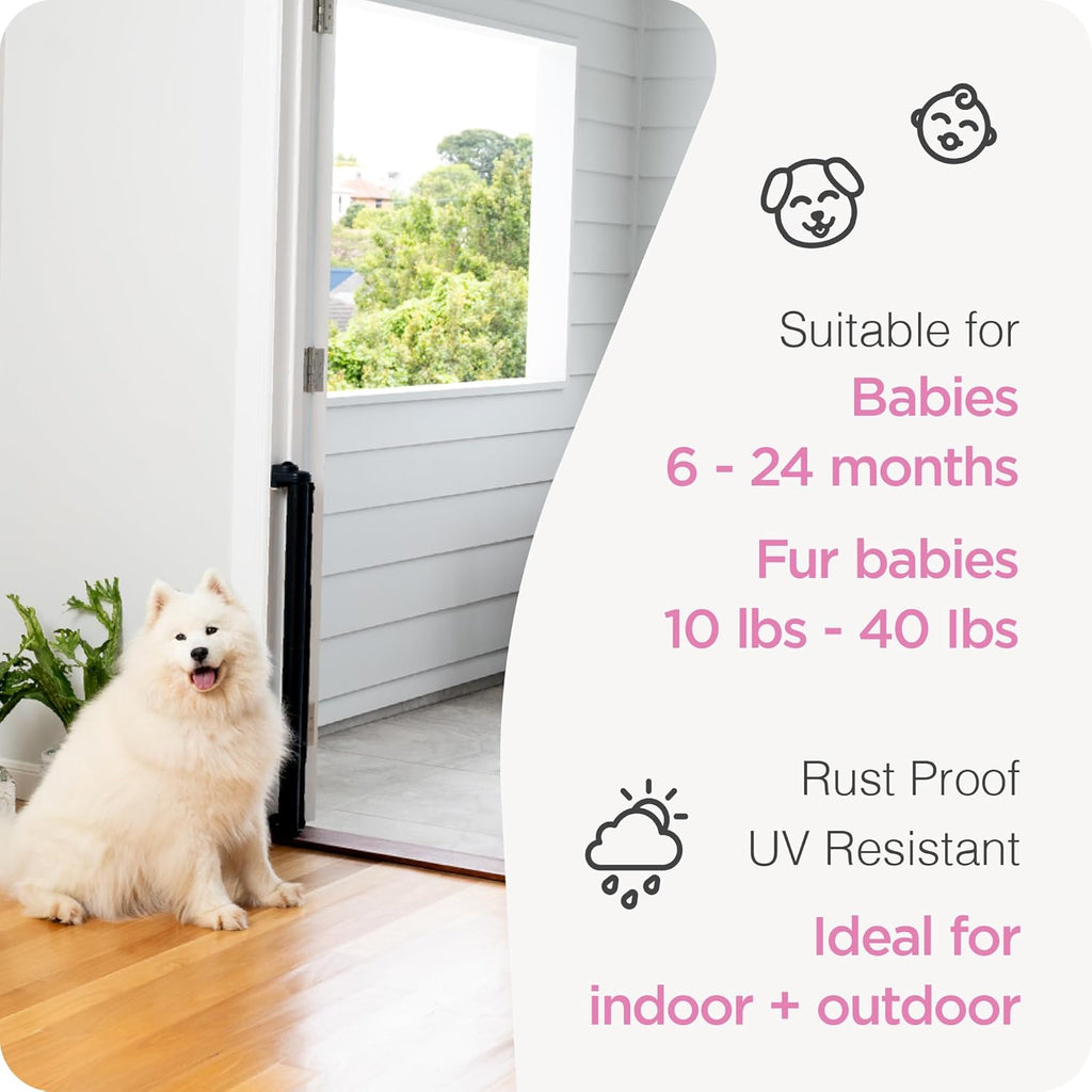 Retractable Baby Gate Perma Child Safety 33" Tall x 55” Wide, Mesh, for Stairs, Doorways, Dogs, Pets, Indoor