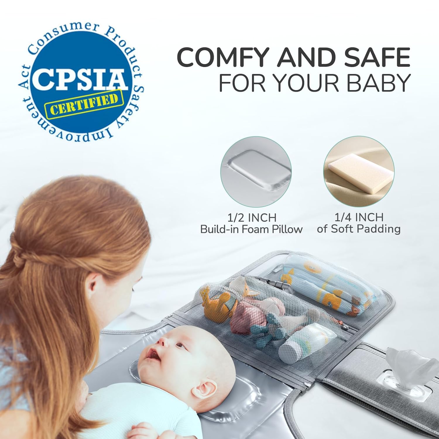 Portable Diaper Changing Pad for Baby, Detachable Travel Changing Pad with Baby Wipes Pocket, Gifts for Baby Shower