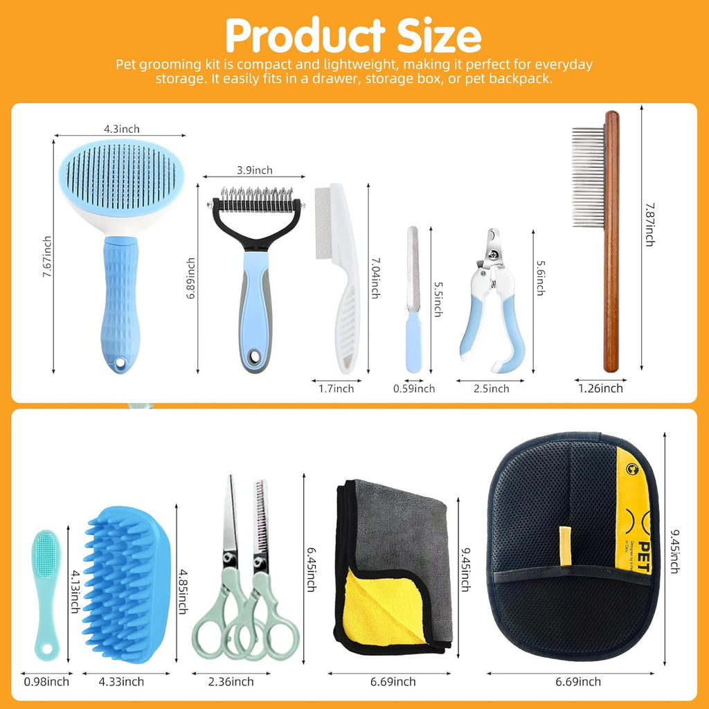 Aglads 12 in 1 Pet Grooming Kit, Dog Grooming Supplies with Self Cleaning Slicker Brush, Dematting Comb, Safety Nail