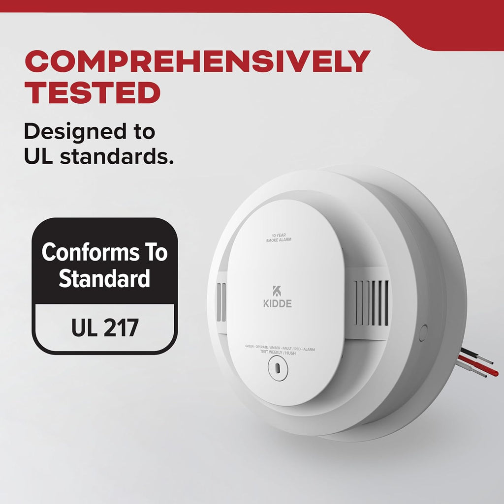 Smoke Detector, Hardwired with 10-Year Battery Backup, Interconnectable, LED Status Lights, 85 dB Alarm, 5-inches