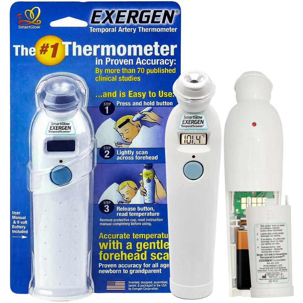 TAT-2000C Temporal Artery Thermometer for Kids, Newborns & Adults, Soft Glow Display, Silent Mode, 9V Battery Included