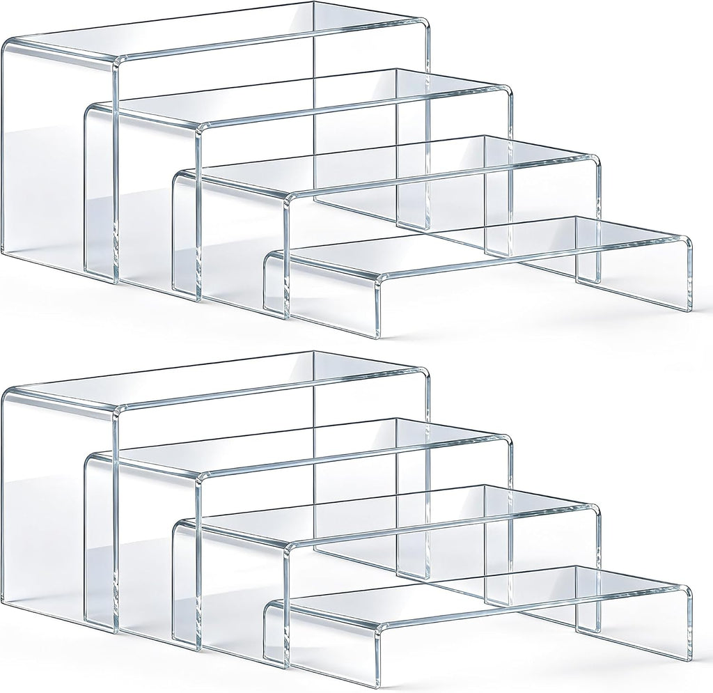 Acrylic Display Risers, 8 Pack Clear Acrylic Stands, 4 Sizes | Tiered Display Design, Clear Acrylic Stand for