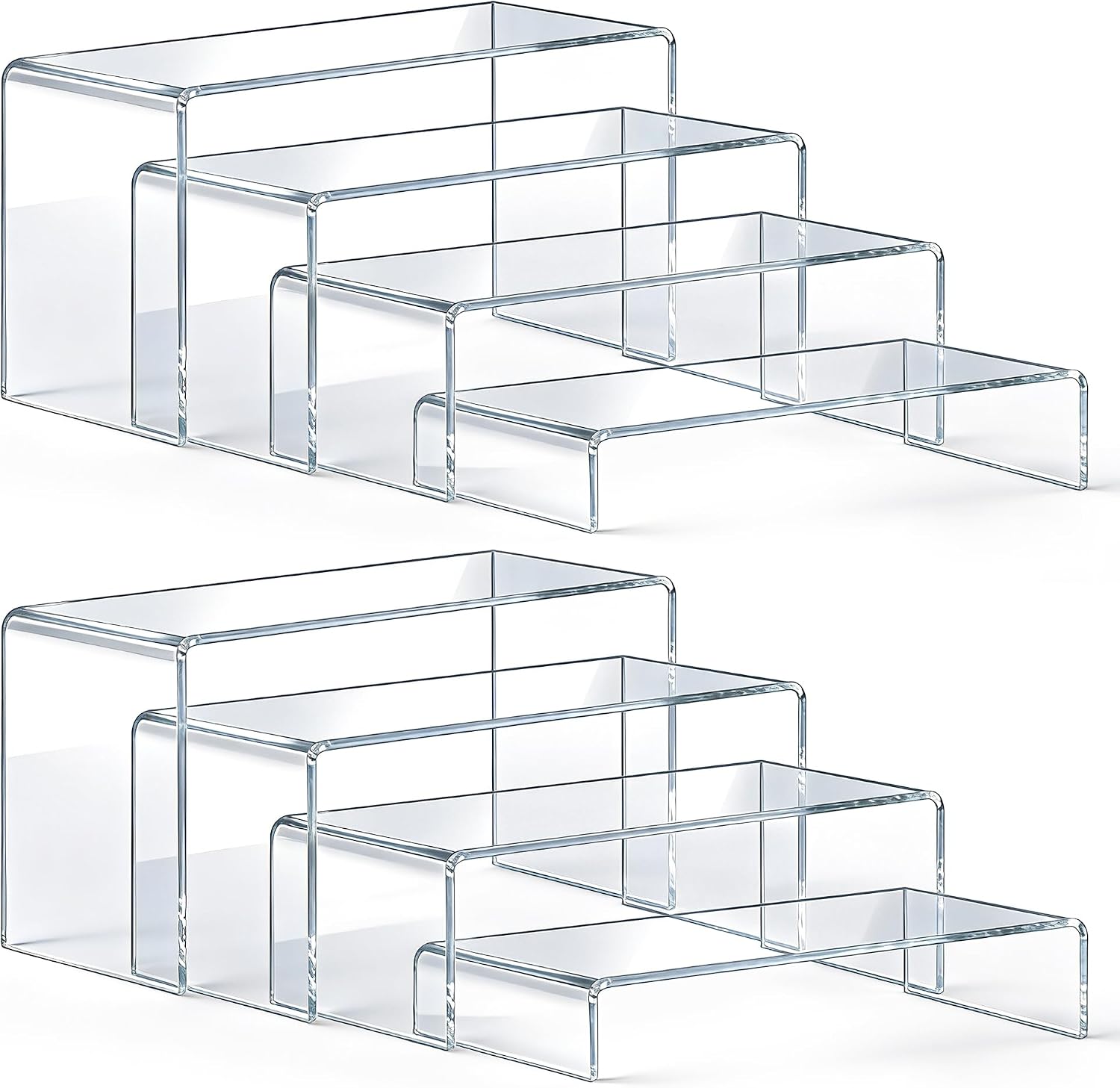 Acrylic Display Risers, 8 Pack Clear Acrylic Stands, 4 Sizes | Tiered Display Design, Clear Acrylic Stand for