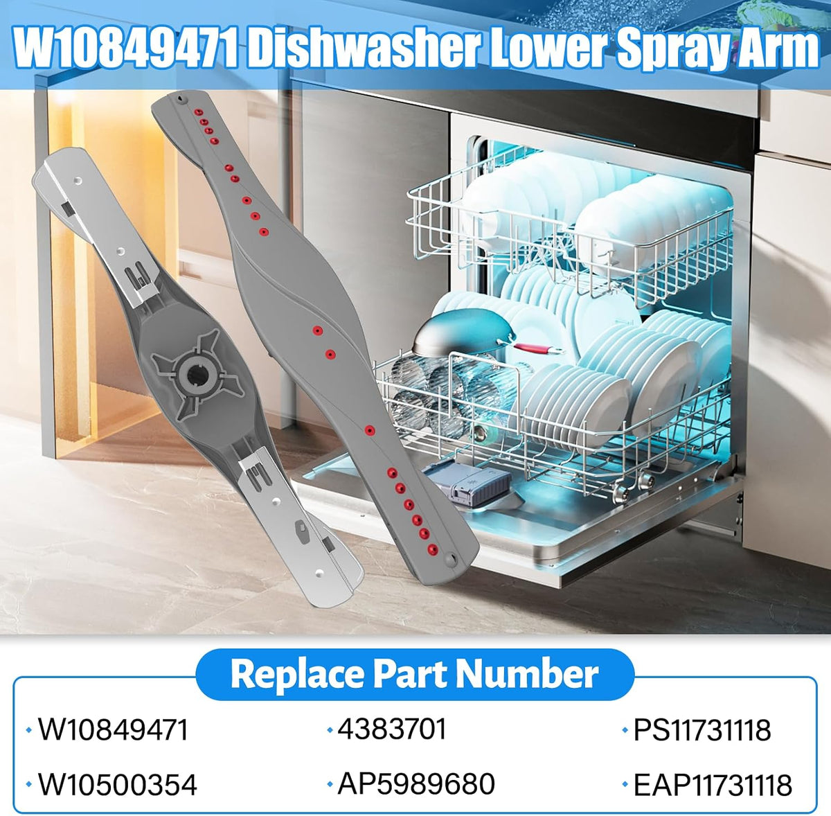UPGRADED W10849471 Dishwasher Lower Spray Arm Compatible with Whirlpool Dishwasher Spray Arm W10500354 Kenmore Lower Spray Arm Parts AP5989680 4383701 PS11731118 Dishwasher Lower Arm Spray Replacement