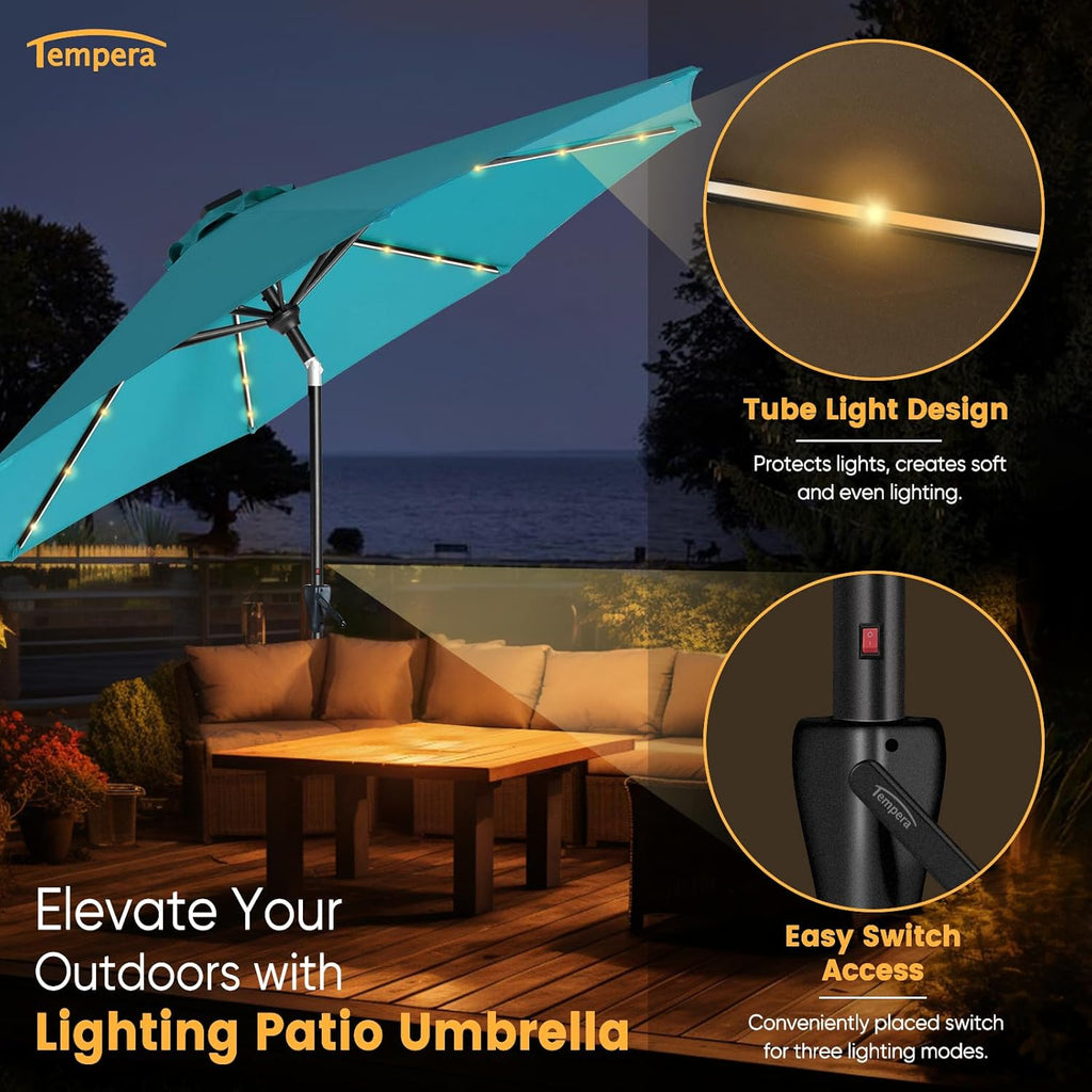 Solar Patio Umbrella 40 LED Lighted Outdoor Umbrella Table Market Umbrella with Push Button Tilt and Crank, Solar
