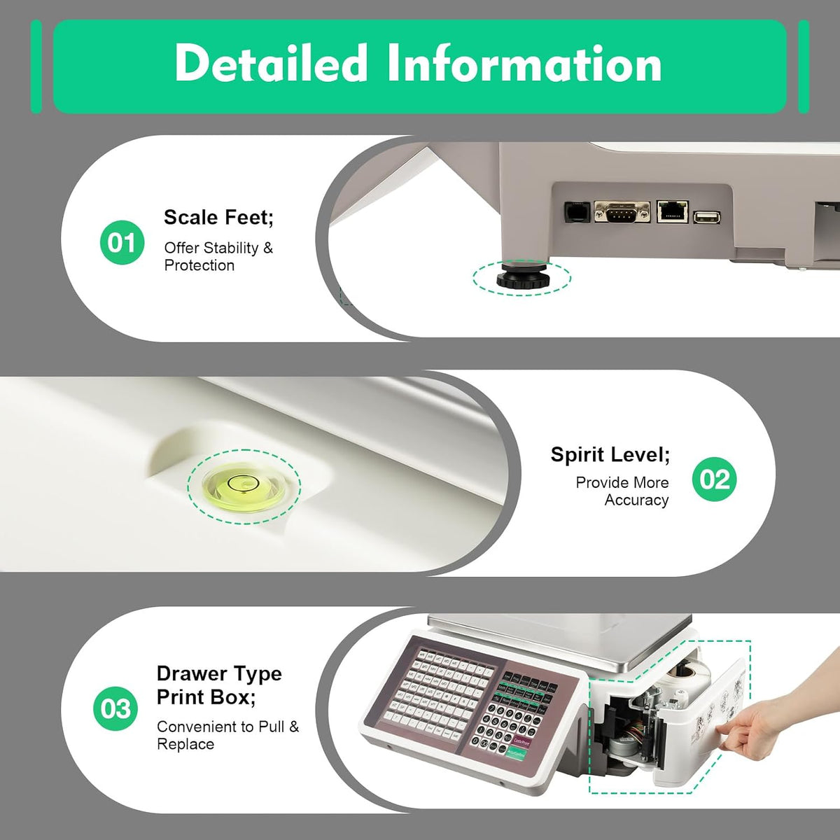 Commercial Label Printing Scale, 66lbs Electronic Price Computing Scale, Thermal Label & Receipt Printer Digital Cash