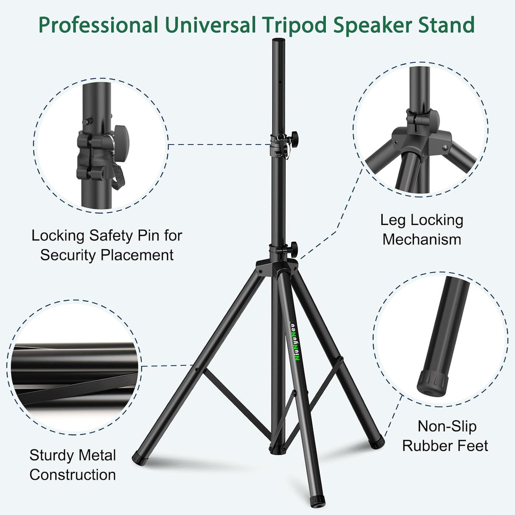Pair of Speaker Tripod Stands 43.7"-70.8" PA DJ 35mm Mount Insert | Metal, Speaker Stands Pair, Height Adjustable, Floor
