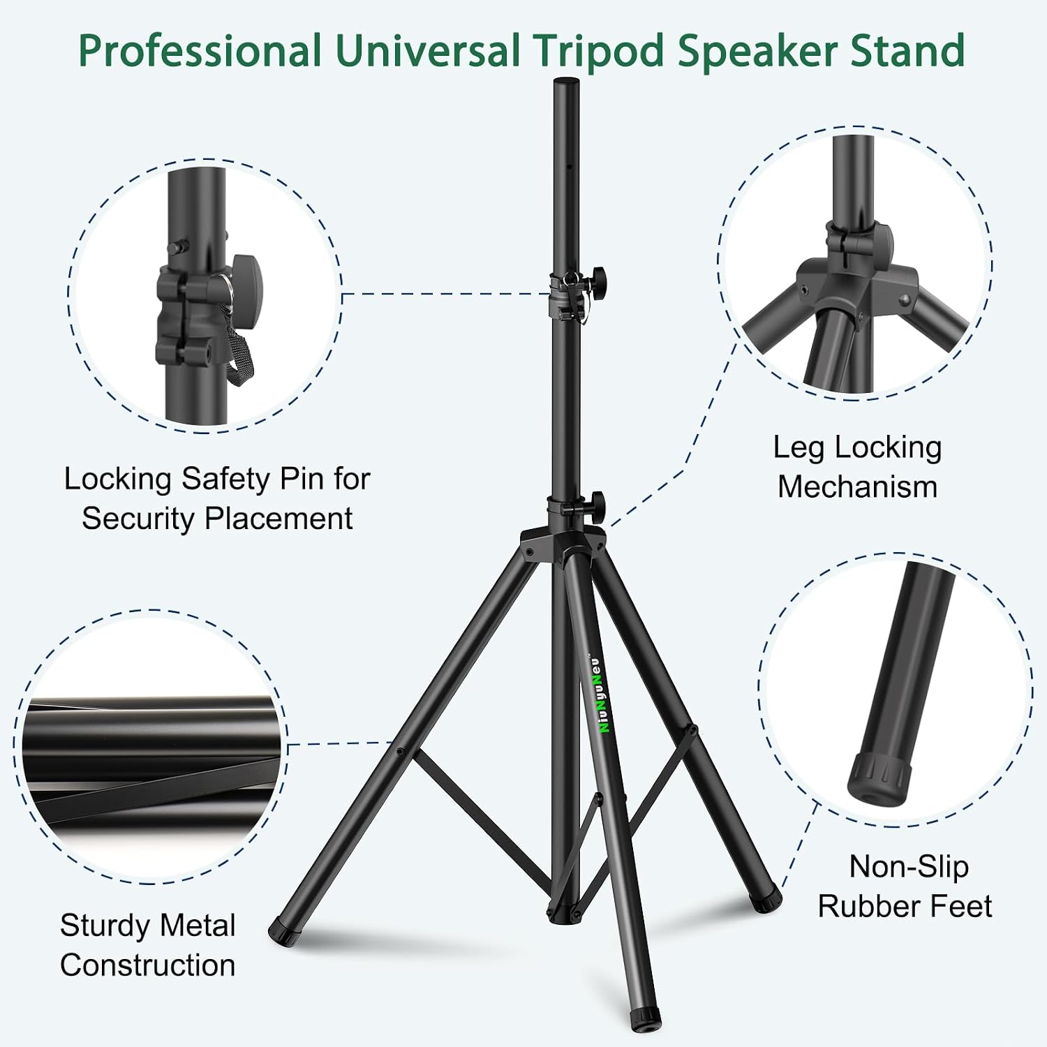 Pair of Speaker Tripod Stands 43.7"-70.8" PA DJ 35mm Mount Insert | Metal, Speaker Stands Pair, Height Adjustable, Floor