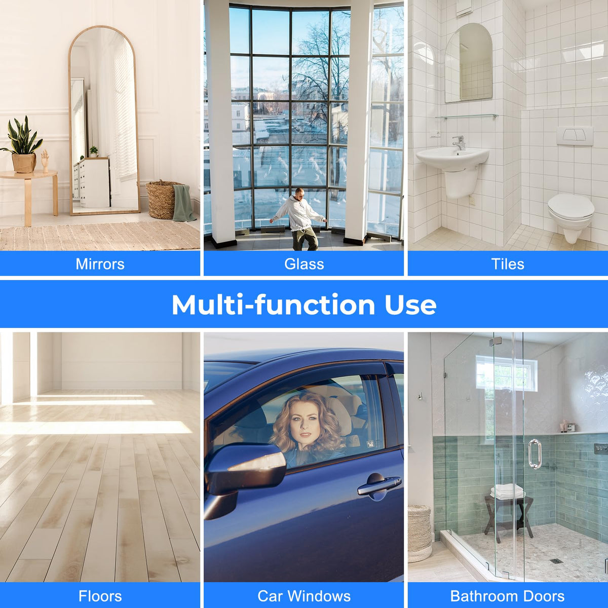 Shower Squeegee with Long Handle, Telescoping Window and Floor Wiper