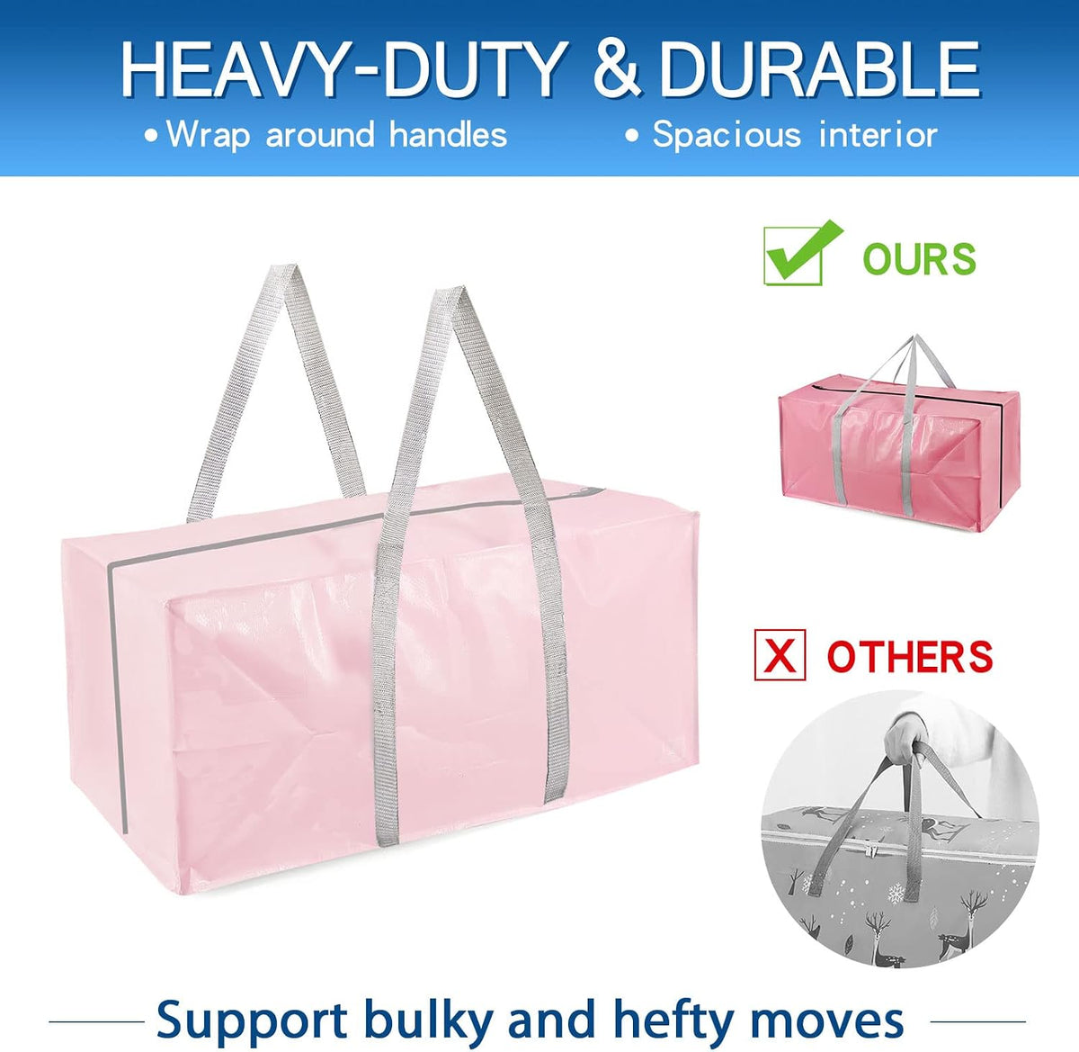 Heavy Duty Extra Large Moving Bags with Extra Long Handles -Includes Backpack Straps - Easy Storage For Space Saving