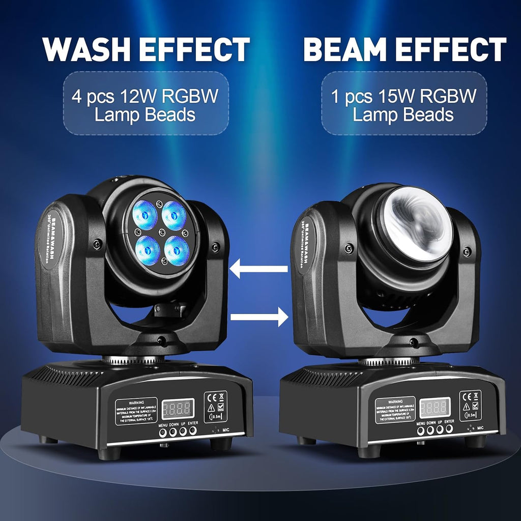 100W LED Moving Head DJ Lights 2-Sides Moving Head Wash & Beam Effect Stage Light RGBW 4-in-1 DMX Sound Active DJ
