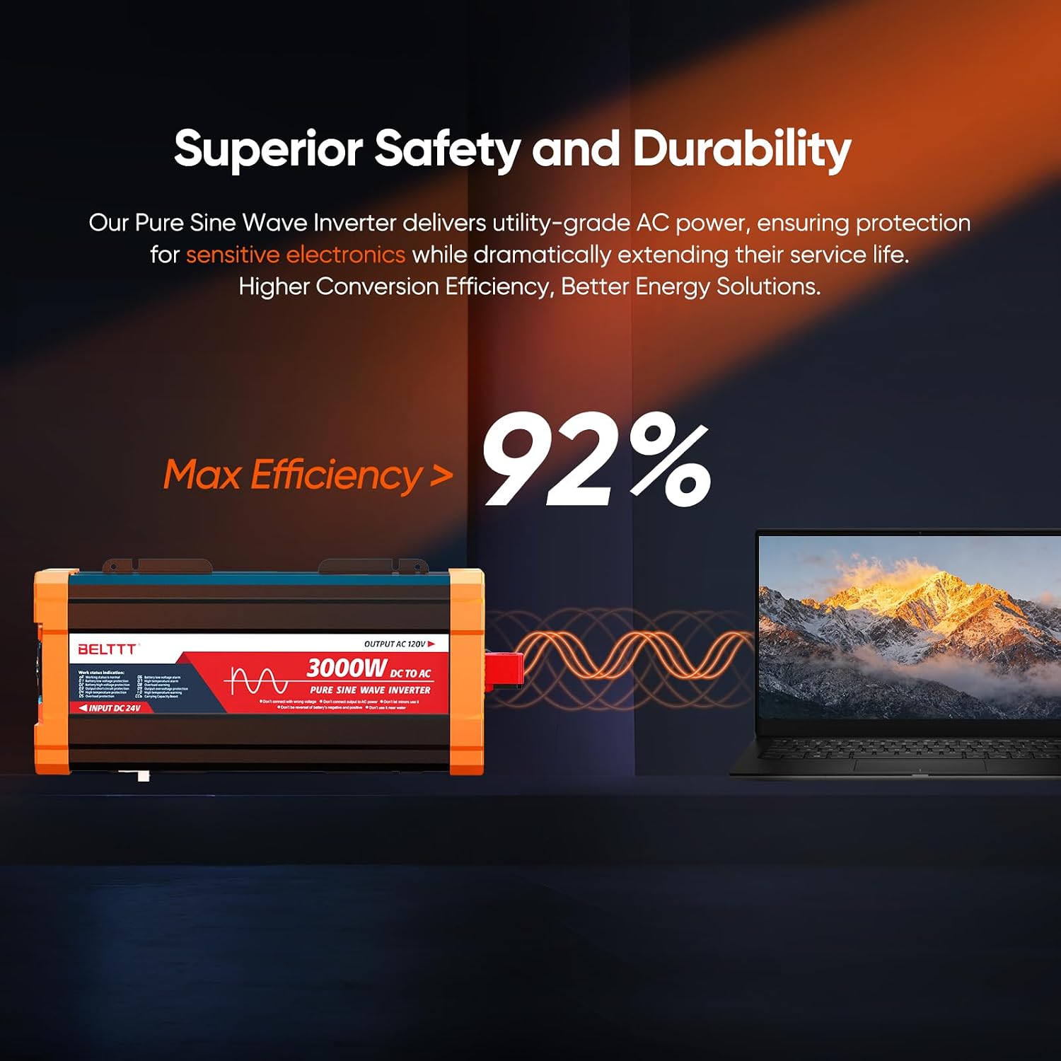 3000W 24V Inverter Pure Sine Wave Inverter 24V DC to 110V/120V AC | LCD Display, Dual AC, 20A Outlets, Hardwire Port