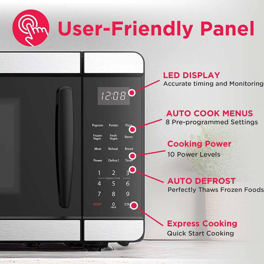 Countertop Microwave - Digital Control Panel - 6 Auto Cooking Settings - 10 Power Levels - Child Safety Lock - 0.7