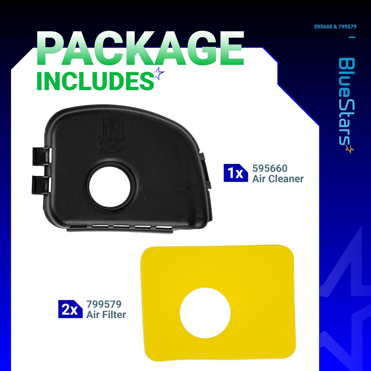 BlueStars 595660 Air Cleaner Cover & 2 packs 799579 Air Filter Kit
