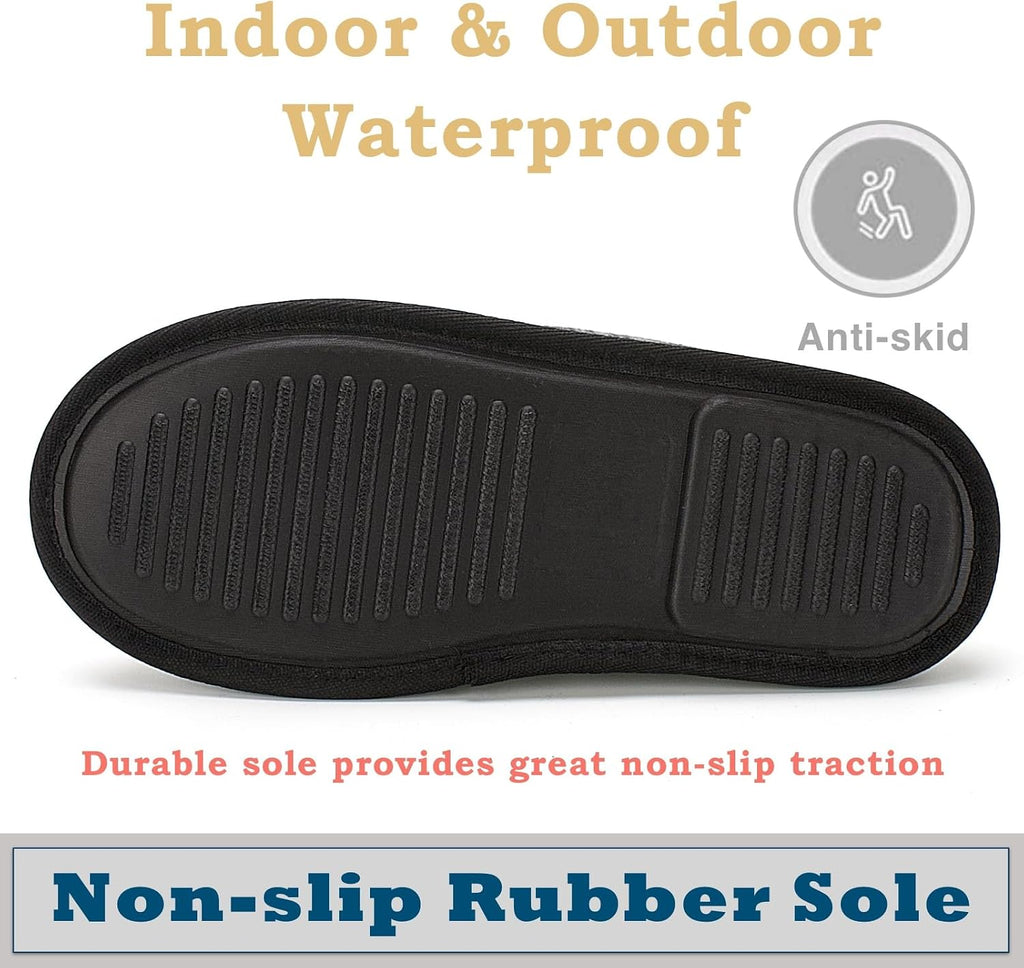 Mens Slippers Memory Foam Non Slip Backless Moccasins | Open heel slip on design, plush lining, cushioned footbed and
