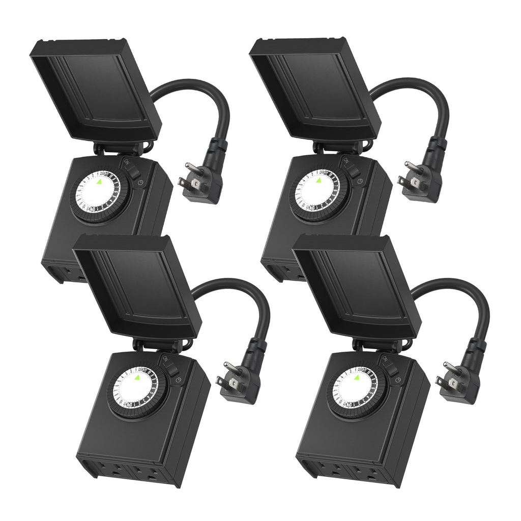 BN-LINK Outdoor 24-Hour Mechanical Timer Outlet, 2 Grounded Outlets, 4 Pack