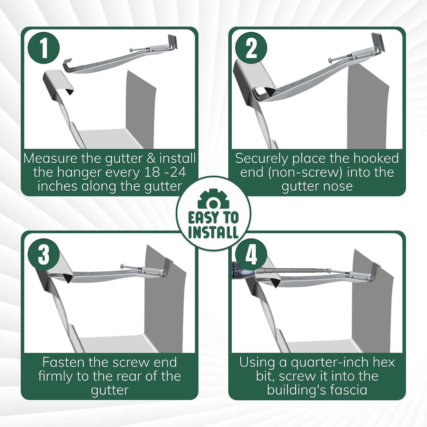 5" K Style Gutter Hangers, 25 Pack w/Screws & Hex Bit