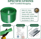 Packaging Strapping, Pallet Straps, Banding Strap (5/8" x 1500 ft x 0.035" PET Polyester Coil Roll and 100 Buckles)