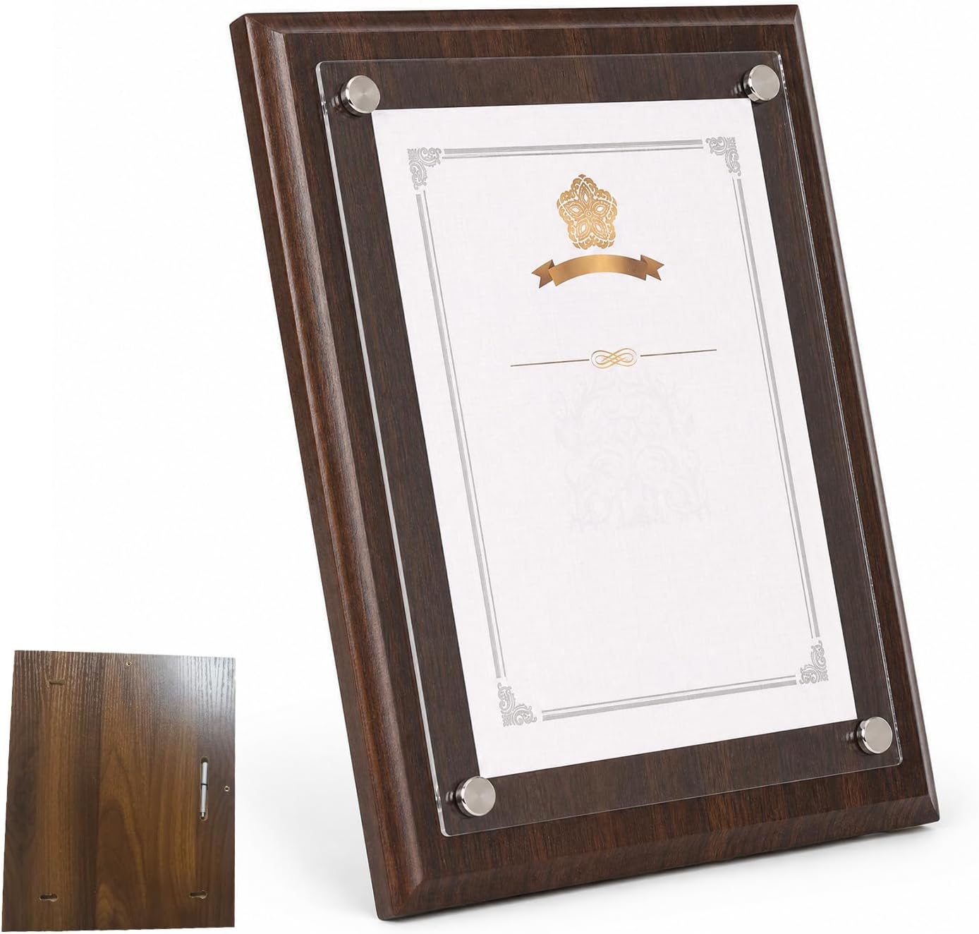 Award Plaque, Personalized Plaque, Walnut Wood 11.42 x 14.96in A4 Certificate Frame with Acrylic Panel for Employee