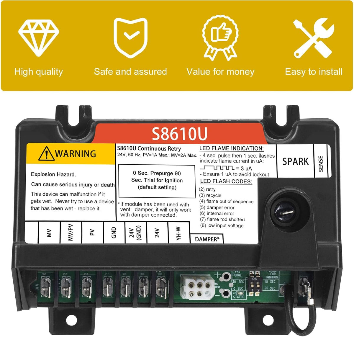 S8610U Furnace Control Board Module Compatible with Honeywell S8610U3009 S8610U1003 Intermittent Pilot Control Universal Ignition Module Universal Ignition Module (2 Pack)