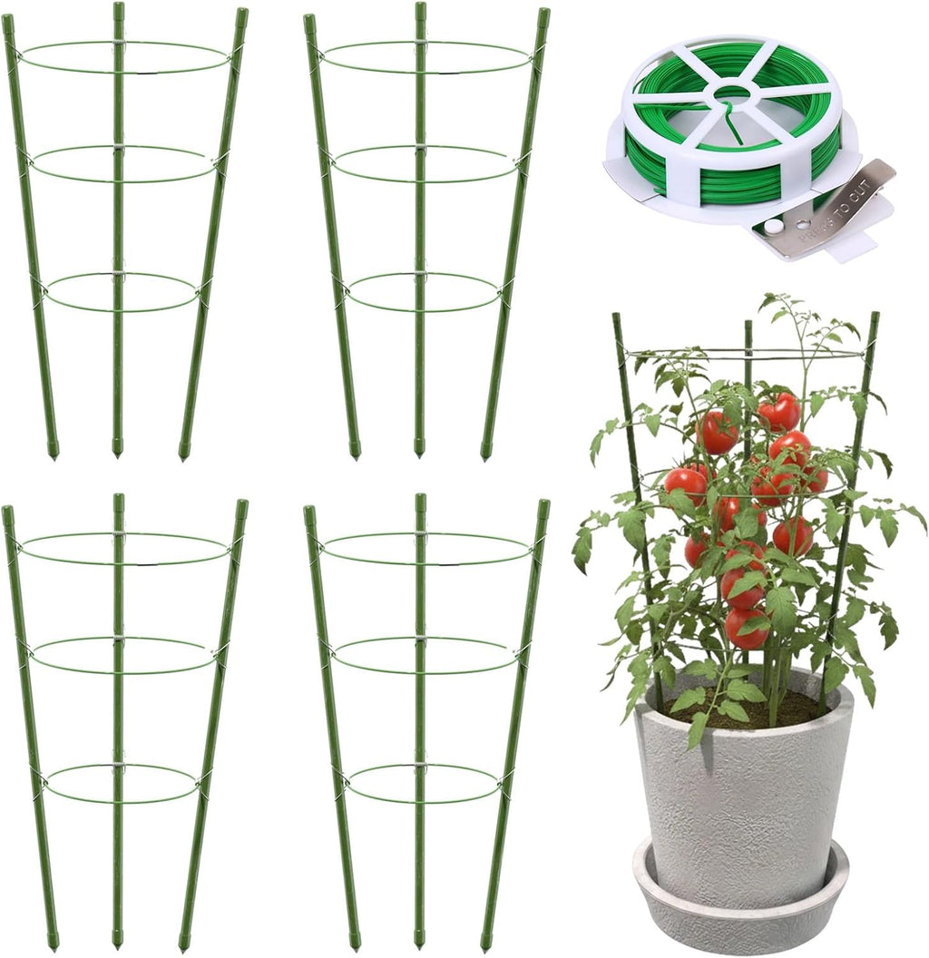 4 Pack Plant Support Tomato Cages for Garden, 18 Inches Small Tomato Cages and Supports with Adjustable Rings for