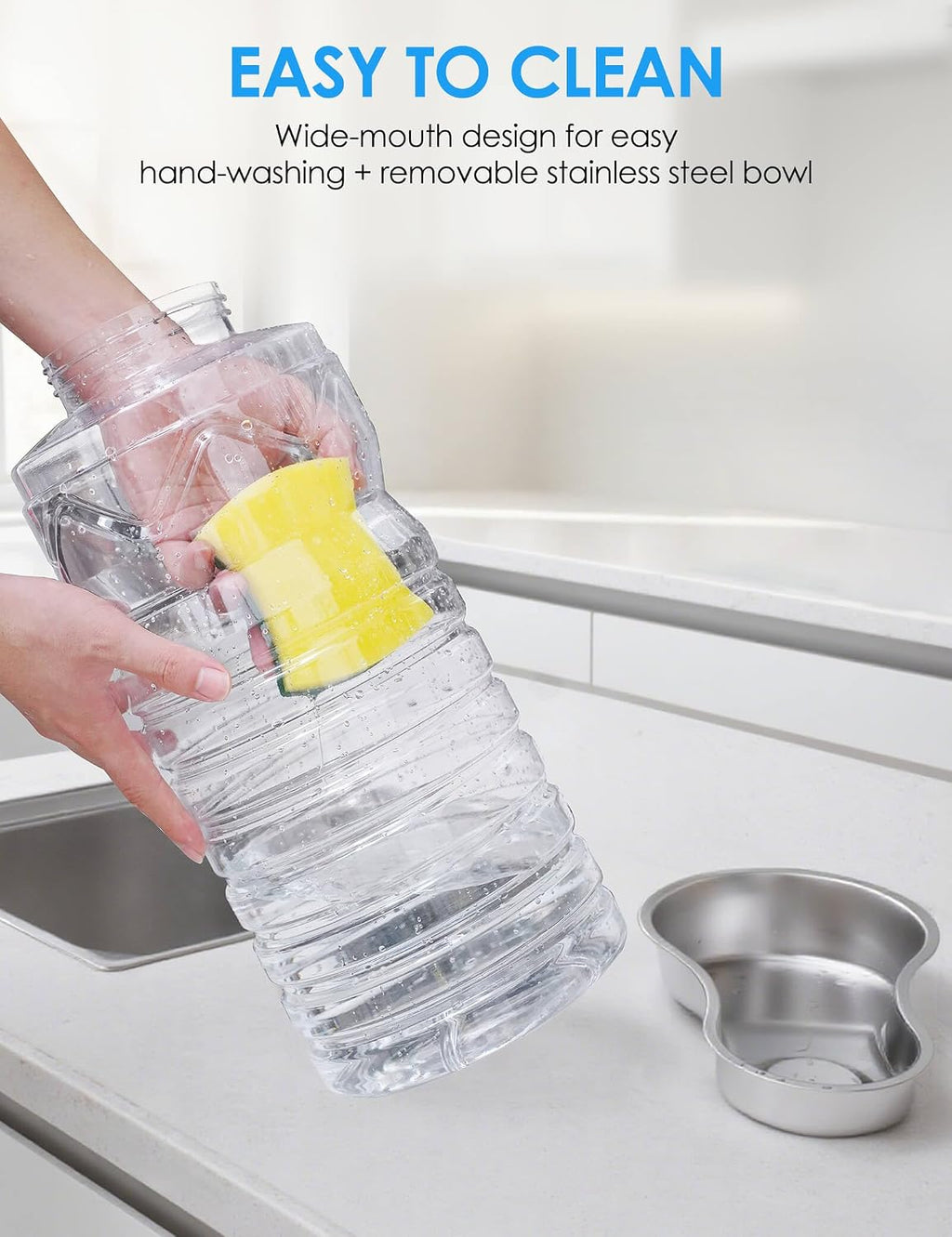 2.5 Gallon Automatic Dog Water Dispenser【Wide Mouth for Easy Hand-in Cleaning】【Removable Stainless Steel Bowl】