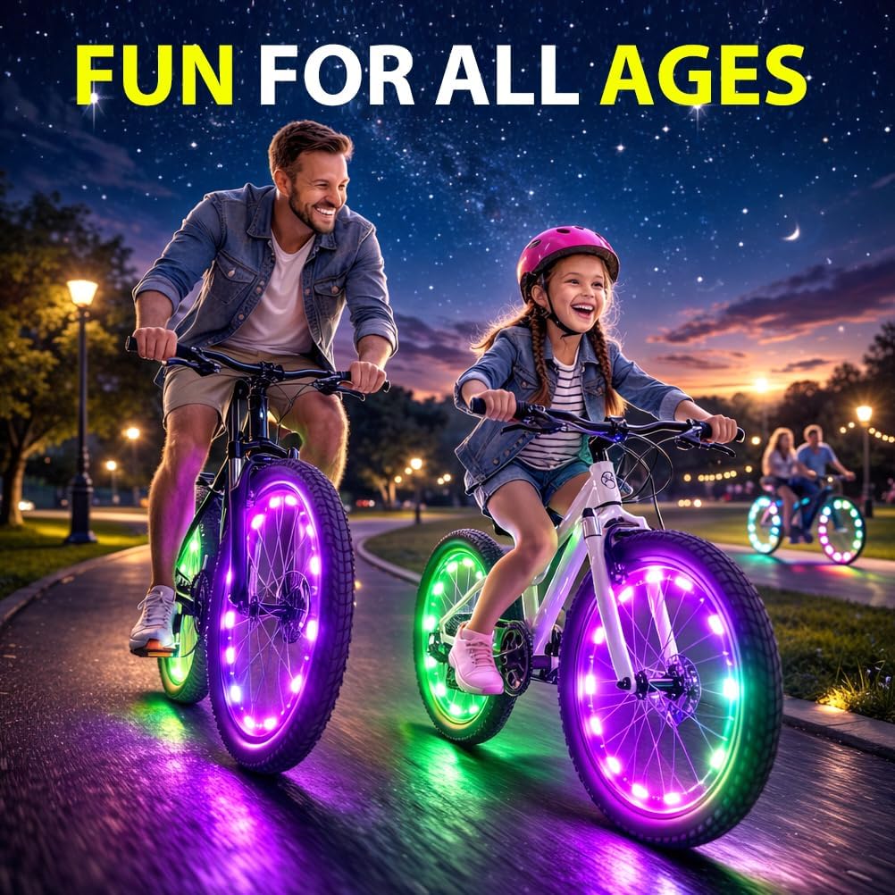 Bike Wheel Lights 2-Pack, 7 Color Bicycle Spoke LED for Night Riding