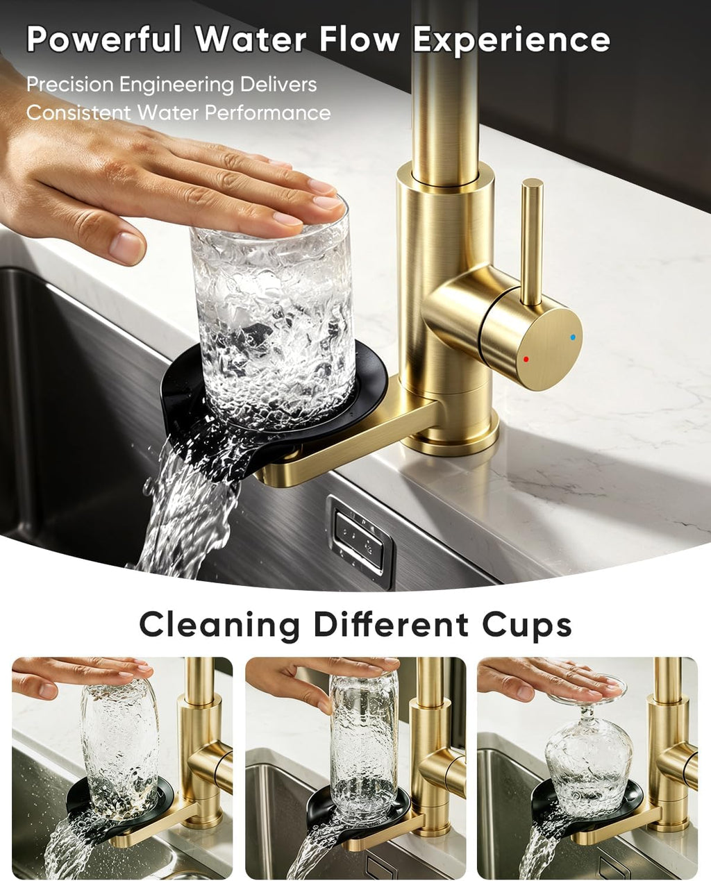Pull Down Kitchen Faucet with Cup Washer Brushed Gold