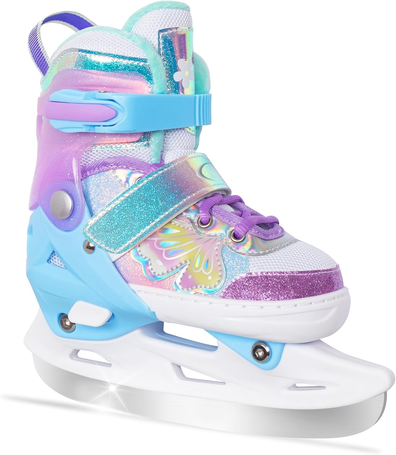 Girls Ice Skates for Kids 4 Size Adjustable Butterfly Ice Skate with Fleece Lining for Outdoor & Rink