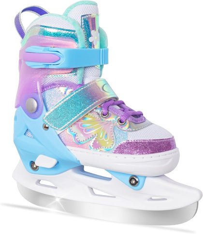 Girls Ice Skates for Kids 4 Size Adjustable Butterfly Ice Skate with Fleece Lining for Outdoor & Rink