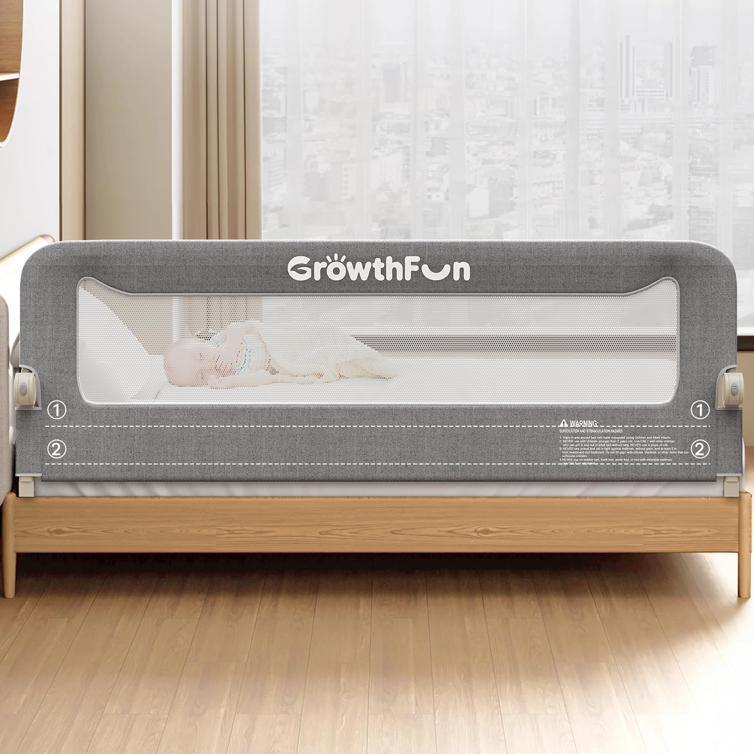 Foldable Bed Rail for Toddlers, 71in Reinforced Carbon Steel Frame&Connectors, Breathable Cationic Fabric - Safety