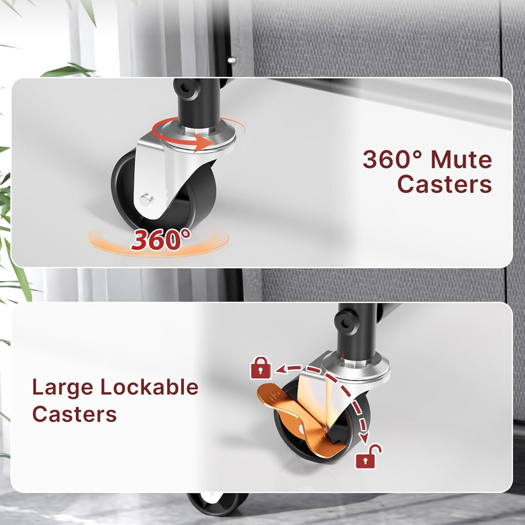 180L Laundry Sorter 3 Section with Lockable Wheels and Lid Black | 3 Large Separate Removable Bags | Heavy Duty