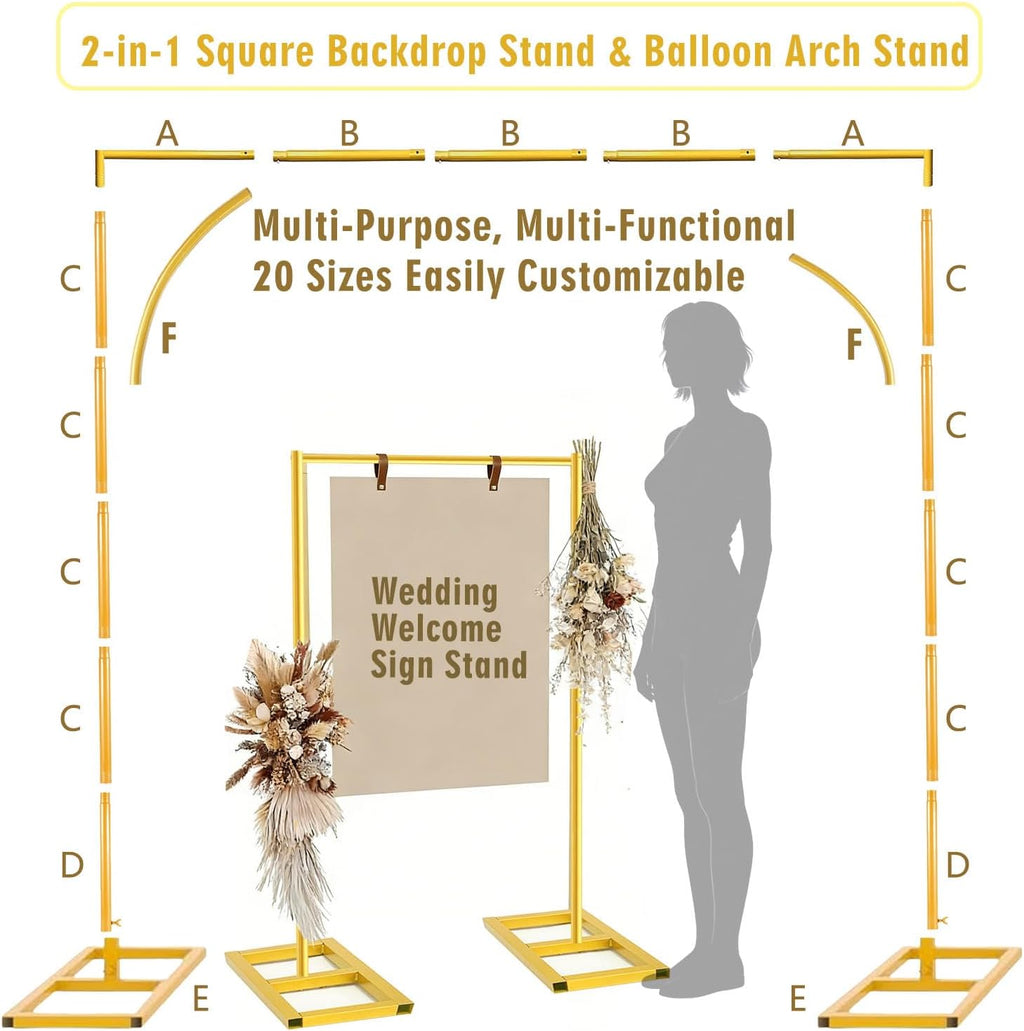 Square Balloon Arch Stand 6.6FT Metal Party Backdrop Stand 2-in-1 Dual-use