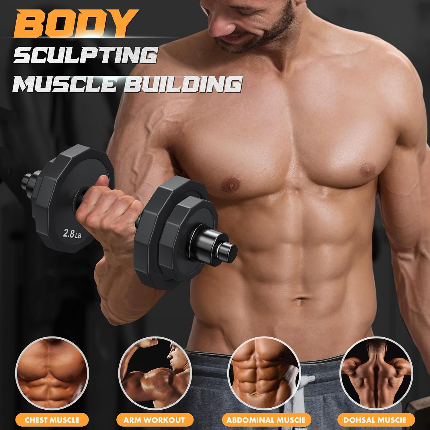Weights Dumbbells Set, Adjustable Dumbbell Sets 22Lbs 44Lbs 66Lbs 88Lbs with Solid Steel, Barbell Free Weight Set